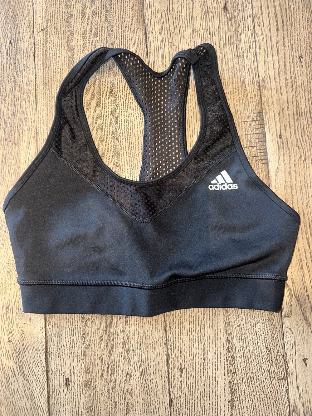 adidas Black Racerback Mesh-Back Sports Bra